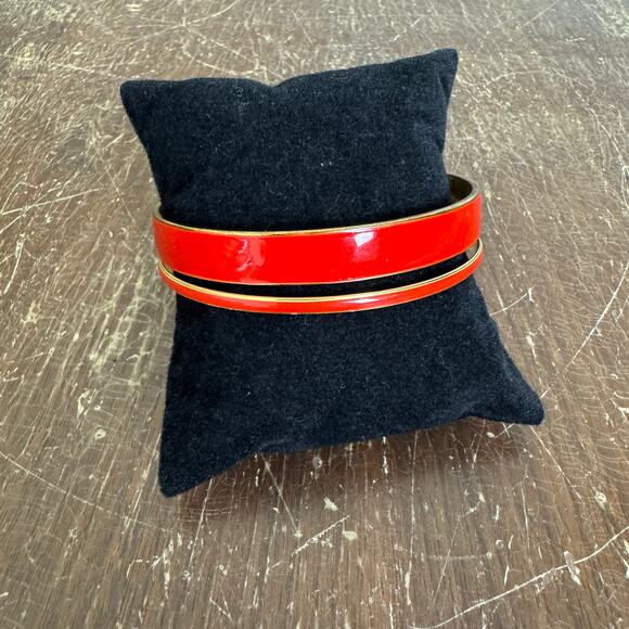 Vintage JAPAN Brass‎ Red Enamel Pair (2) Bangle Bracelets - Picture 1 of 5
